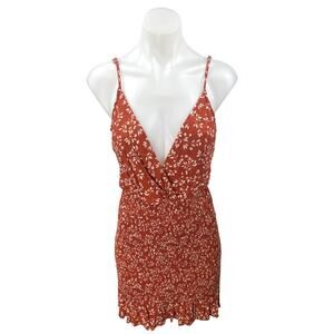 Endless Blu Brown Floral Sleeveless Smocked Cami Camisole Mini Tank Dress Size M